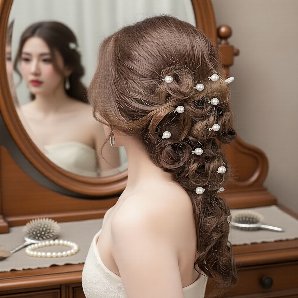 20pçs Elegantes Mini Presilhas de Cabelo com Pérola e Flor para Mulheres, Casamento e Festa
