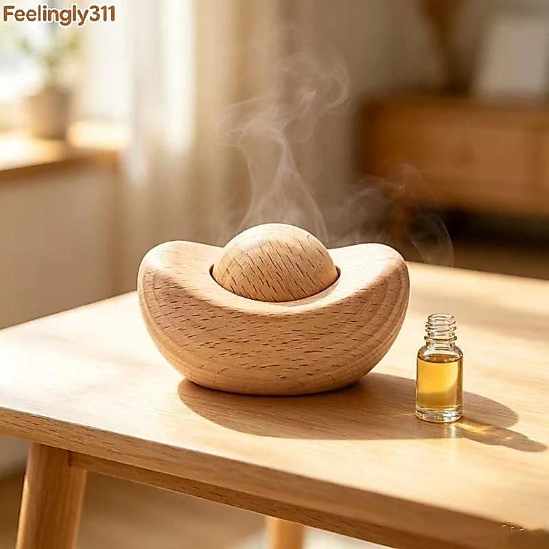 Difusor De Óleo Essencial De Madeira De Faia Natural FEELI , Design Para Home Office E Espaço De Ioga BR