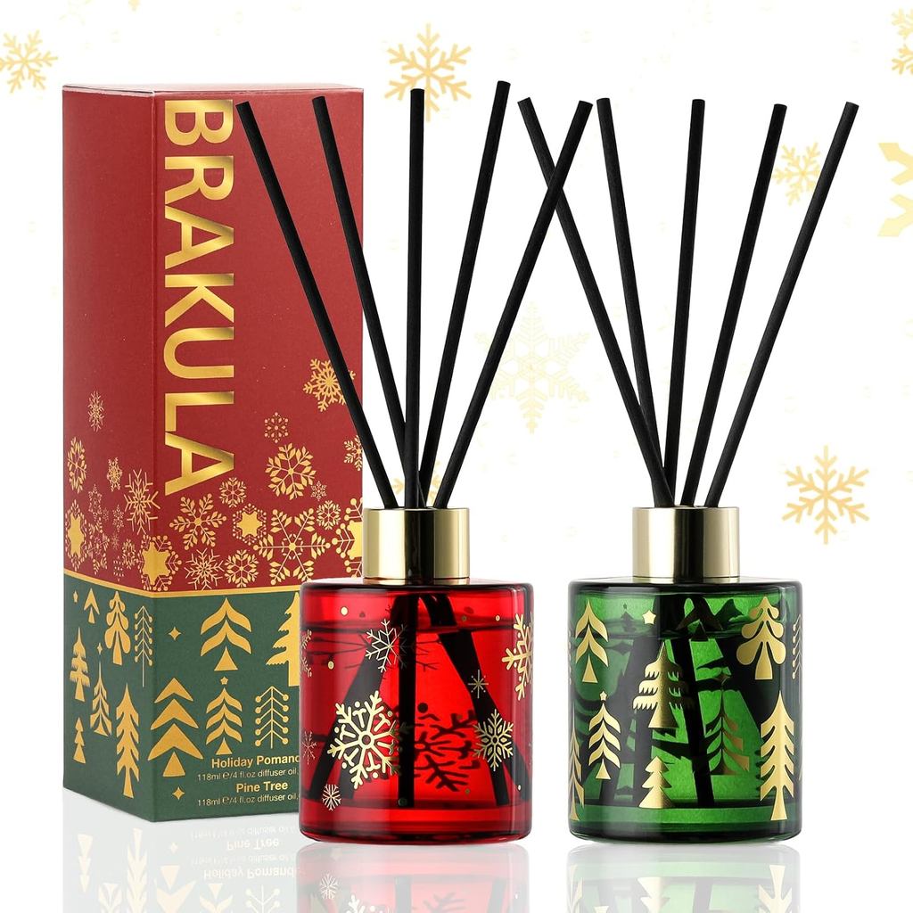 Brakula Reed Diffuser Set, Christmas Bottle Design with 2 Scent,Home Decor Bedroom Living Room Bathroom Office, Stick Di