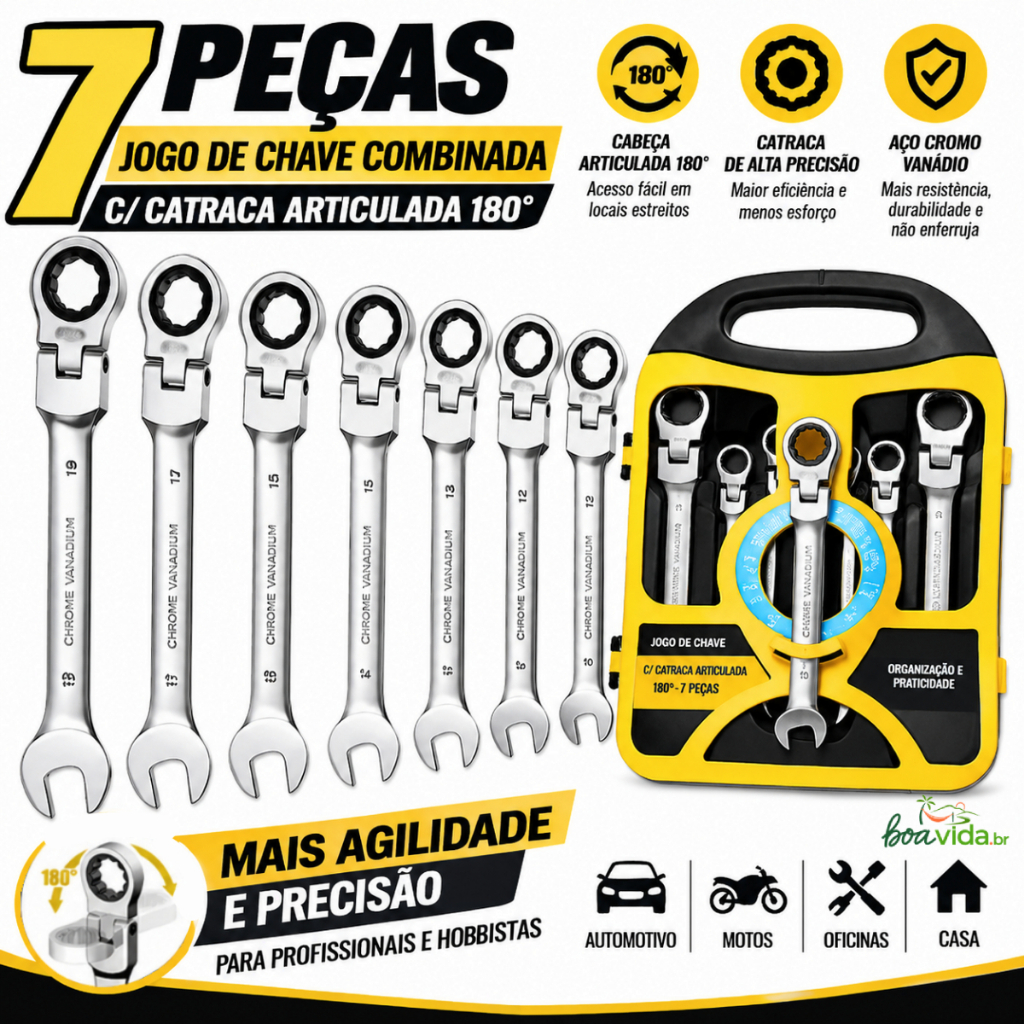 Chave Ratchet Rápida Bidirecional, Boca Aberta e Estrela, Conjunto Industrial Ferramentas Manuais