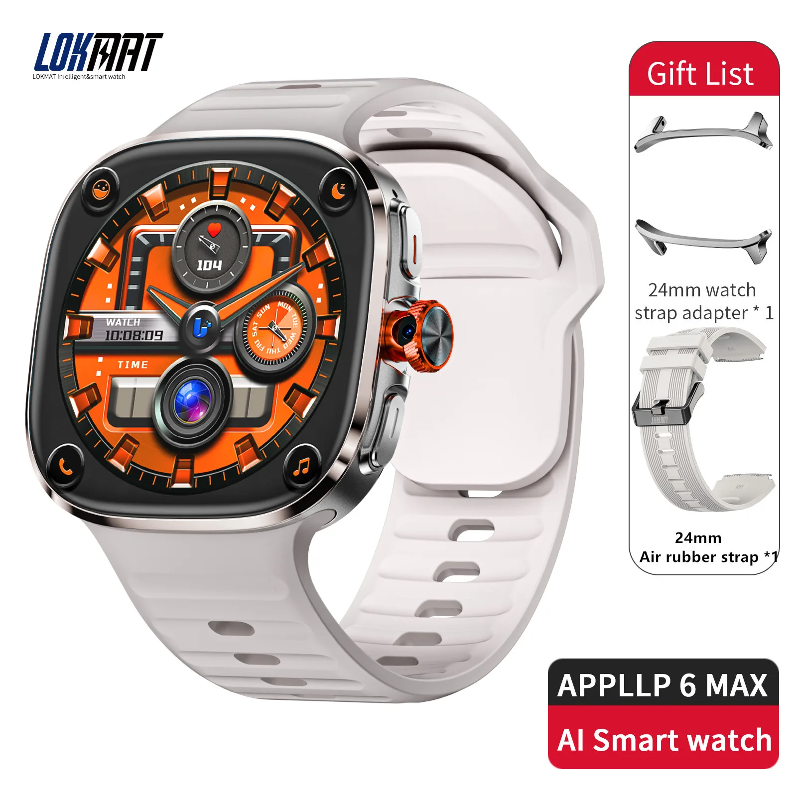 LOKMAT APPLLP 6 Max Android Smart Watch Phone AMOLED Screen Rotating Camera 4G Phone Calls  Wifi Video Calls Fitness Tracker