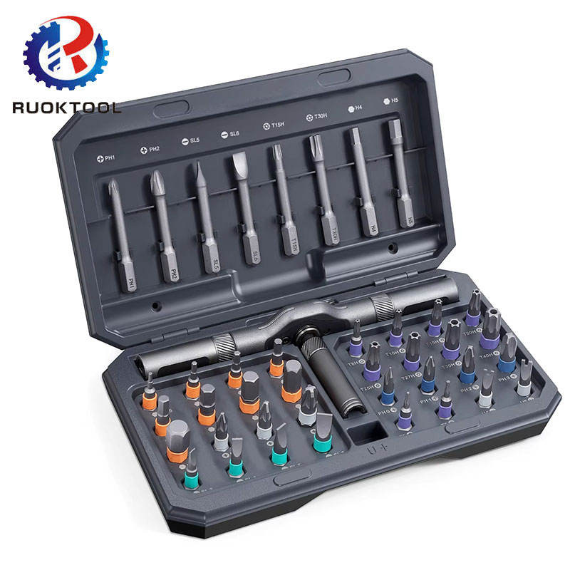 Conjunto de chaves de fenda magnéticas 42-em-1 com cabo T-Ratchet removível, ferramenta manual multi-função s2 aço para