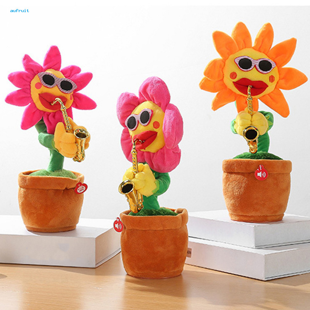 Potted Sunflower Toy Dancing Flower Electric Plush Singing Recording for Toddlers Educational Musical Repeat Talking Plu