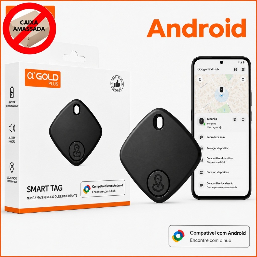 Rastreador Inteligente Smart Tag Compatível com Android Find Hub Google Mala/Carro/Moto/Pet/Criança - CAIXA AMASSADA