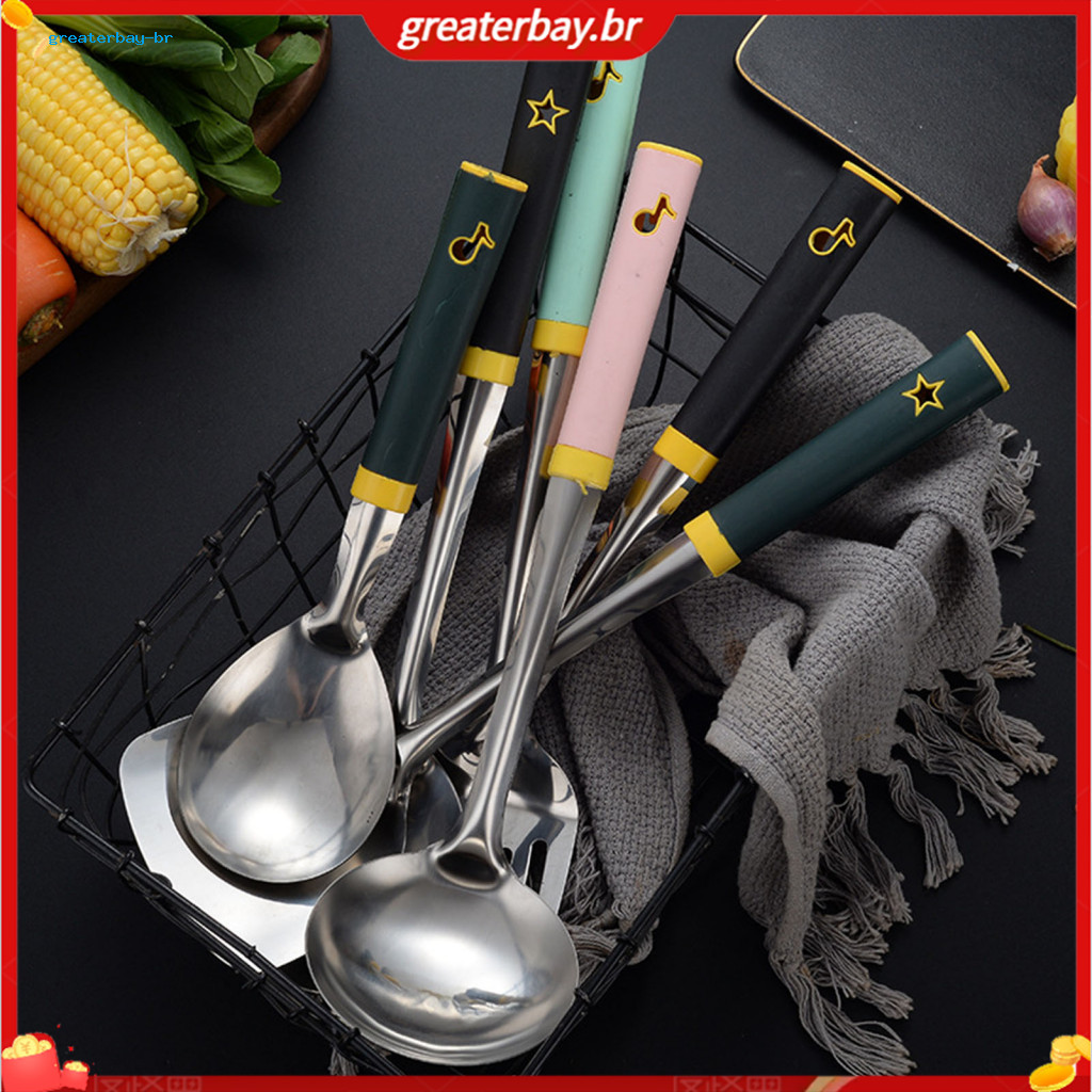 Stainless Steel Kitchen Utensils Set – Heat-resistant Spatula Slotted Turner Rice Spoon Soup Ladle with Long Handle Du