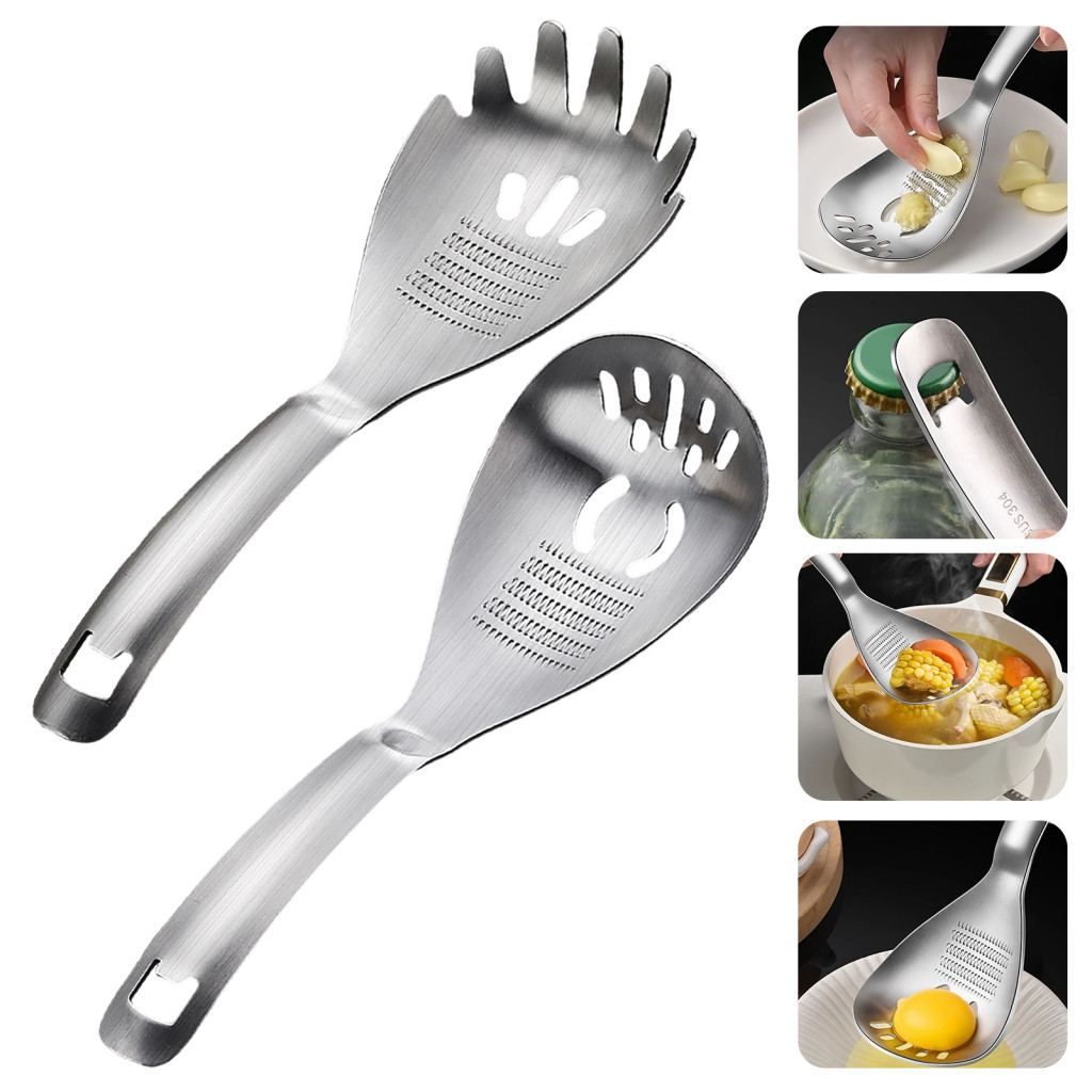 Ginger Garlic Grater Portable Crusher Stainless Steel Slotted Spoon with Bottle Opener – Rust-proof Kitchen Tool Hangi