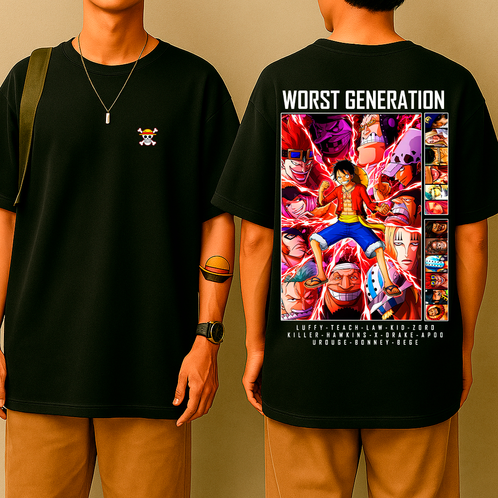Camiseta Oversized One Pirata – Worst Generation, Estilo Anime Impactante, Algodão Premium, Geek Zorro One Pirata