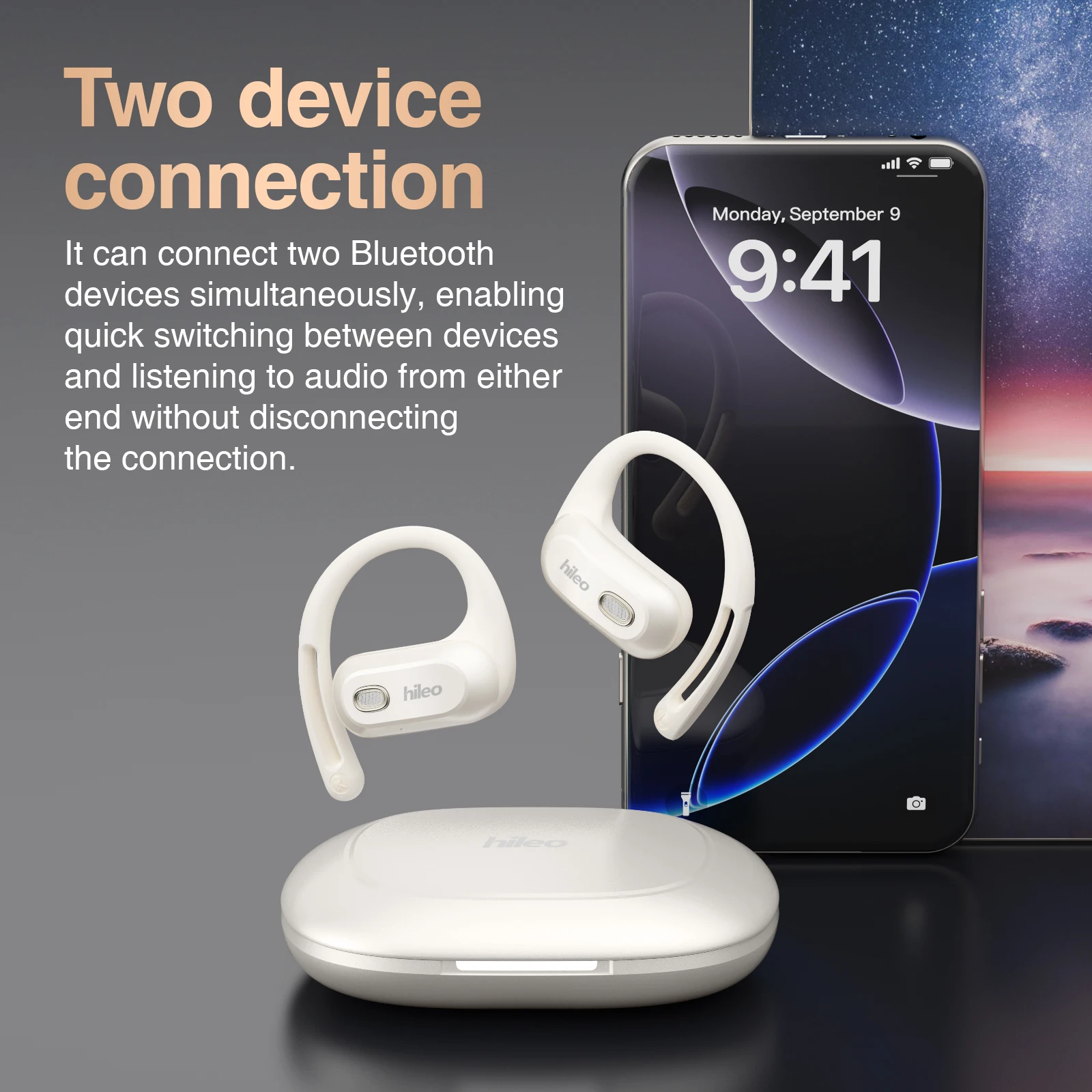 Hi93 OPEN-EAR Earphone Bluetooth V6.0 Sport Open Earbuds Headphone Voice Assistant Function Ergonomically Designed  headphone