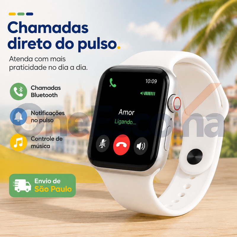 [OneEscolha] Opções: Smartwatch + Conjunto de Fones de Ouvido, Tela Tátil HD, Chamadas Bluetooth, iOS & Android