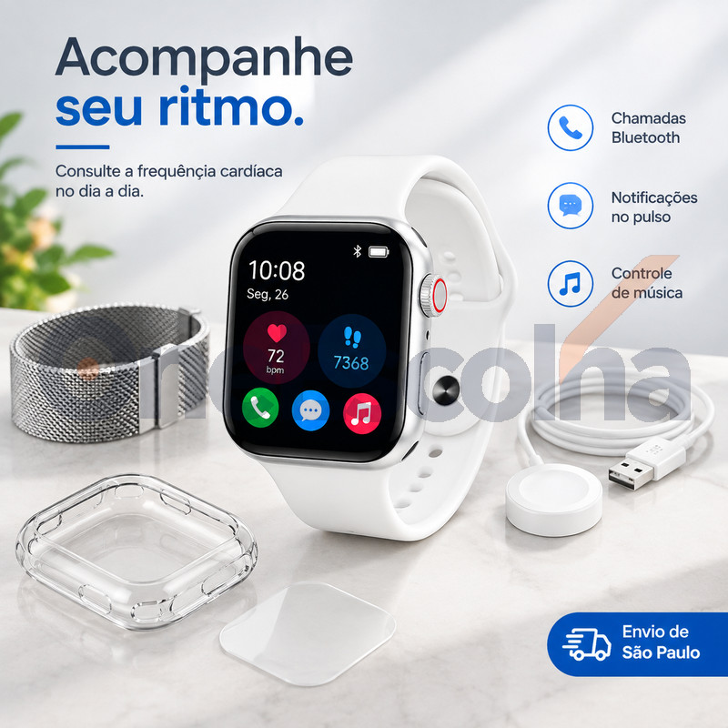 [OneEscolha] Smartwatch W9 45mm para Uso Diário, Tela Tátil HD, Alta Qualidade, iOS & Android, para Uso Diário