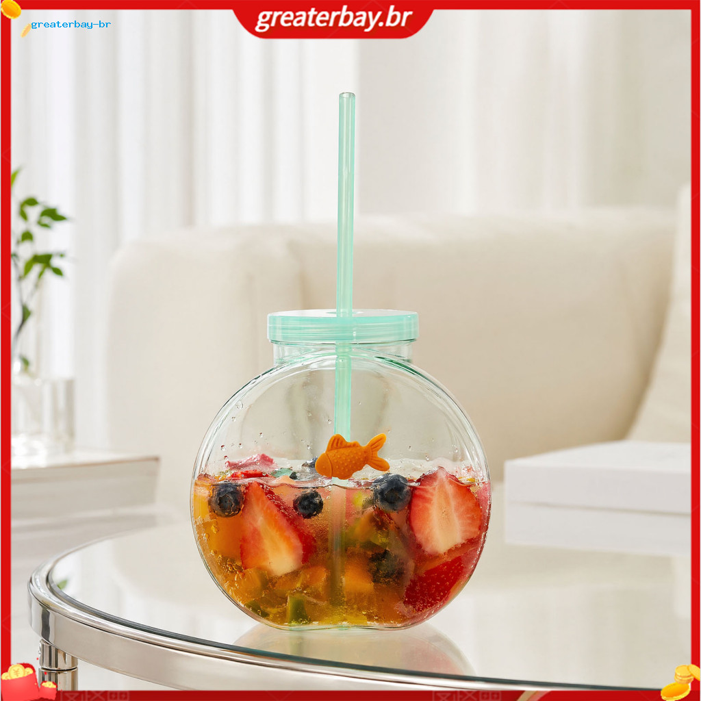 Fish Bowl Bottle with Straw – Unbreakable Plastic Tumblers Lids Cute Goldfish Cups for Summer Drinks Party Centerpiece