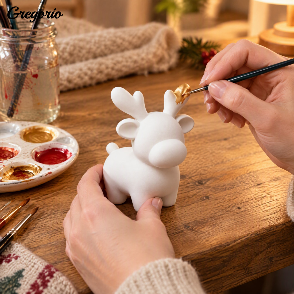 Hand Painted Christmas Decor Minimalist 3d Printed Reindeer Figurine – Modern Cartoon Deer Sculpture for Room Office D