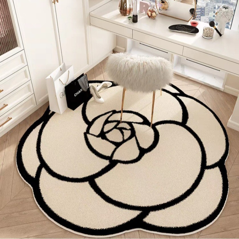 [Novo produto] Retro Light Luxury Camellia Imitação Cashmere Tapete Redondo Sala de estar Sofá Mesa de centro Tapete de