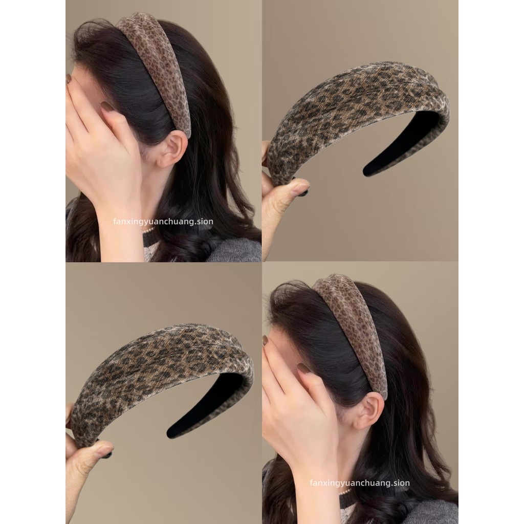 [Estilo retrô] Bump Velvet Leopard Print Headband Influencer Versão coreana Light Luxury Headband Aba larga não machuca