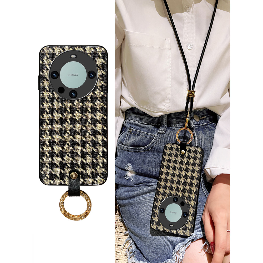 Adequado para Huawei mate80 Capa de telefone 70air Capa de couro xadrez 60pro Retro Light Luxury Style MATE50PRO Shell 3