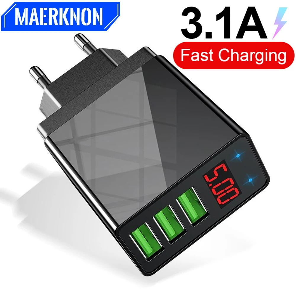 3 Port USB Charger Quick Charge 3.0 Wall Charger Phone Adapter With LED Display For Samsung Xiaomi Huawei EU/US Plug Fast Charge