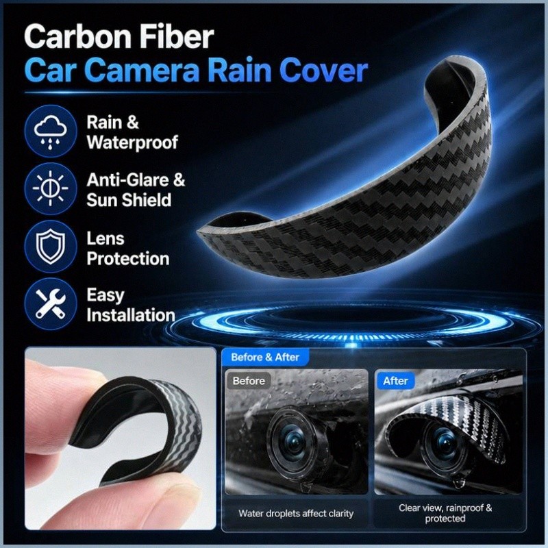 [Ideal para Estacionamento] Rainy Day Lens Cover for Car Camera/Carbon Fiber/Waterproof Cover/Outdoor Parking