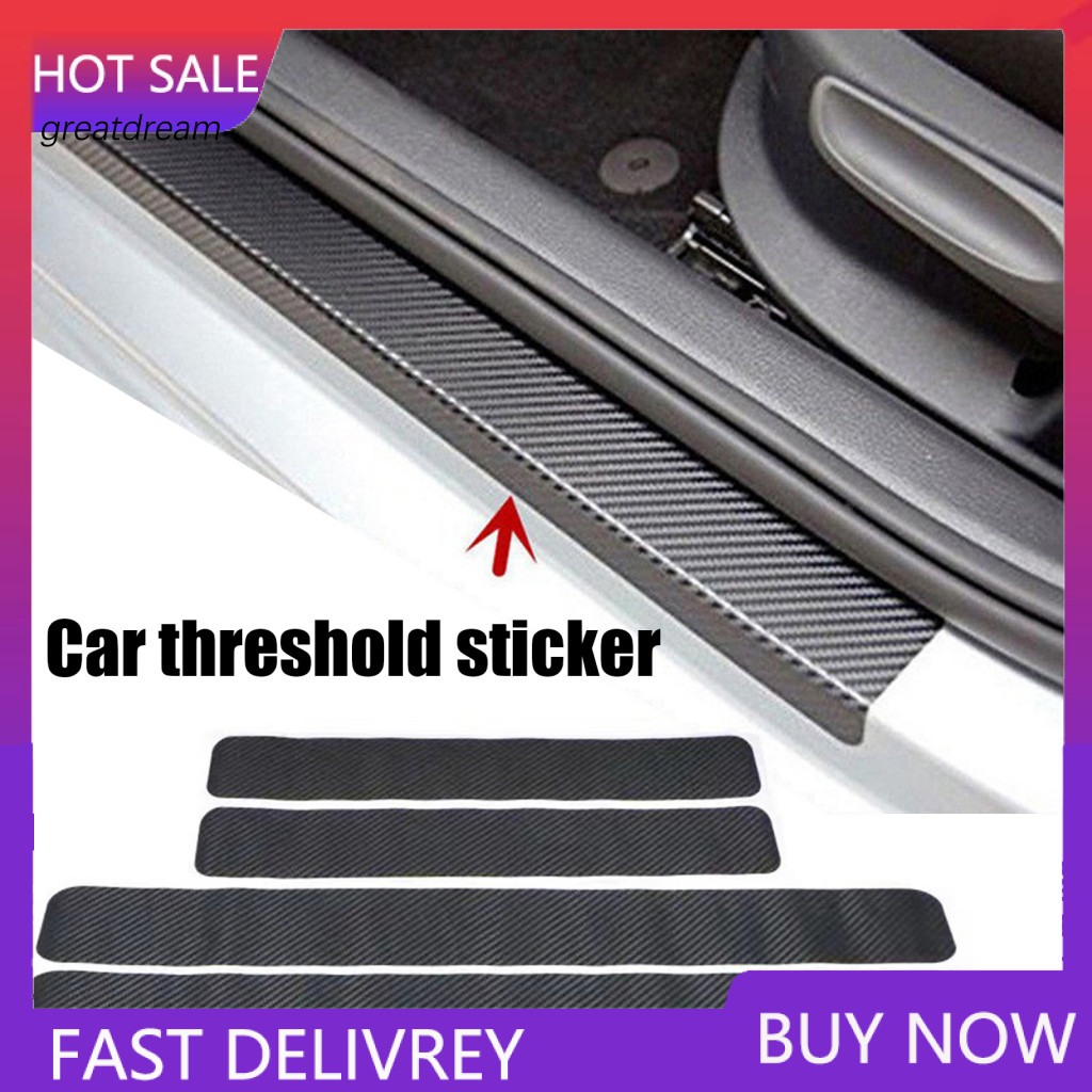 Car Threshold Decal Body Sticker 4pcs Carbon Fiber Door Sill Guard Stickers Waterproof Self-adhesive Trim Decals Strong