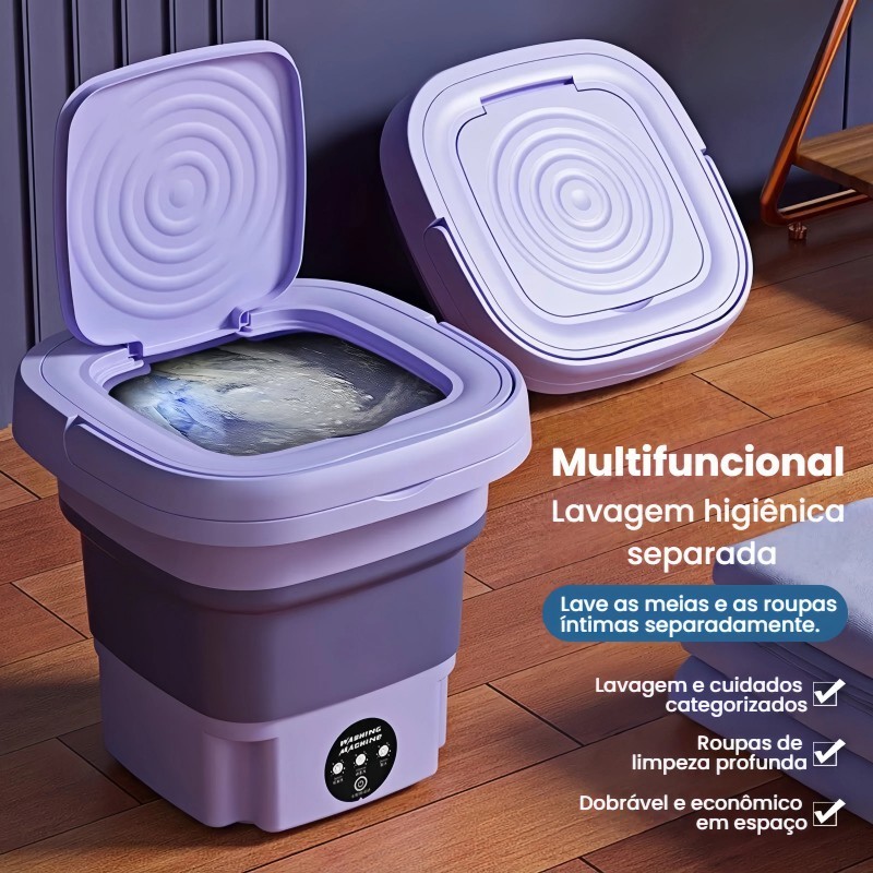 Máquina de Lavar Portátil Automática 11L – Compacta, Dobrável e Bivolt, Ideal para Viagens e Ambientes Pequenos
