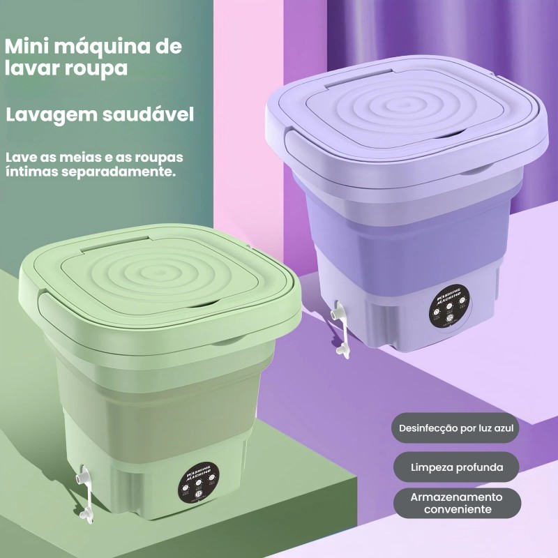 1/2/3  Máquina de Lavar Automática Portátil 9L – Compacta, Dobrável, Bivolt, Ideal para Viagens e Ambientes Pequenos