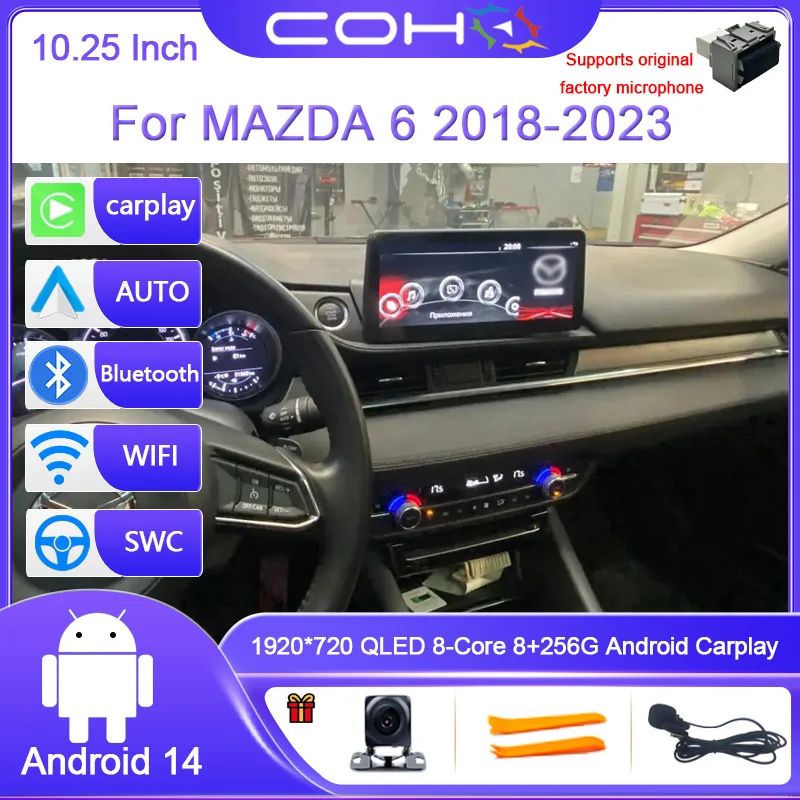 10.25INCH For Mazda 6 2018-2023 Dual System Android 14 8G+256G Car Radio Player Navigation GPS Oct-Core Radio Multimedia 4G QLED