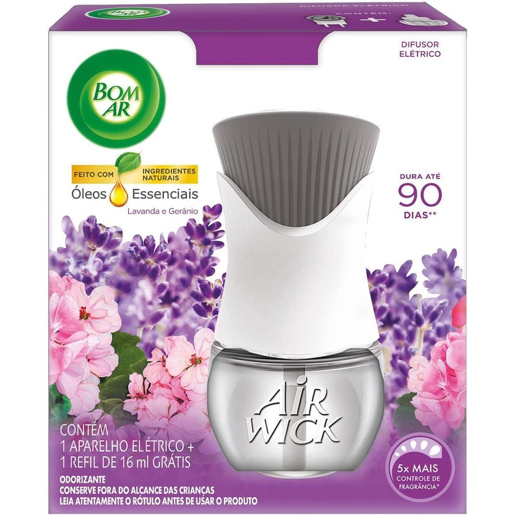 Air Wick Difusor Eletrico Bom Ar Lavanda E Geranio Aparelho + Refil 16Ml