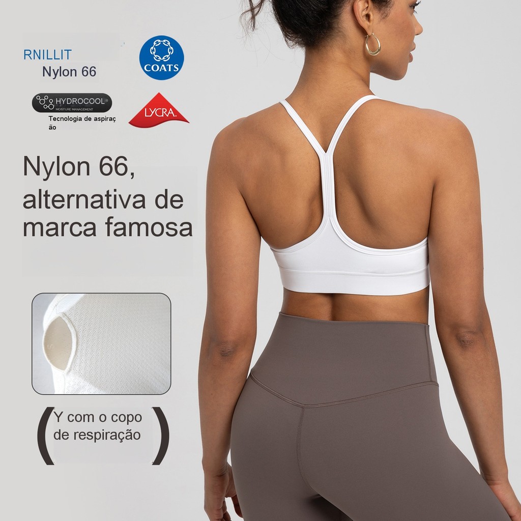 Sutiã esportivo Y Back Nylon 66 Lycra, tecnologia respirável Hydrocool, suporte médio, adequado para treinamento físico