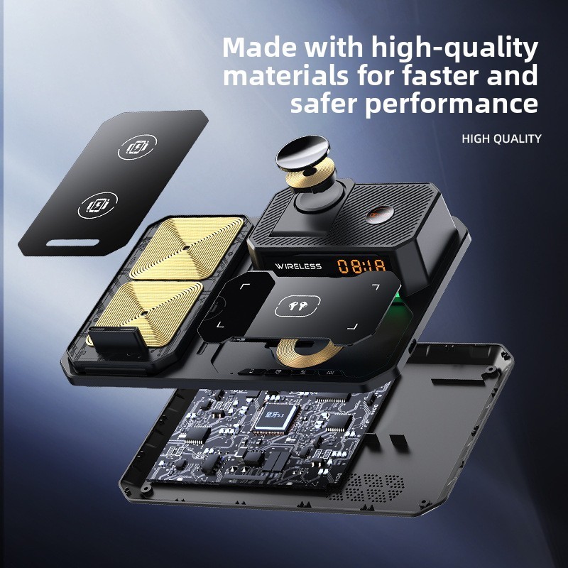 [YZ-Tech] Carregador sem fio dobrável três em um de mesa qi2 Watch Power Bank multifuncional magnético sem fio Cha
