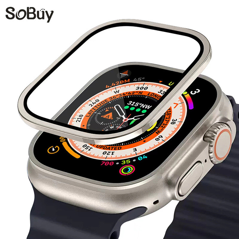 Adequado para apple watch ultra1/2 moldura de Metal filme de vidro temperado apple watch película protetora integrada