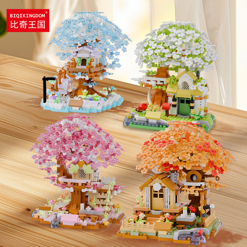 Sakura Tree House Building Street View Modelo Blocos de Construção Educacionais Brinquedos Educativos