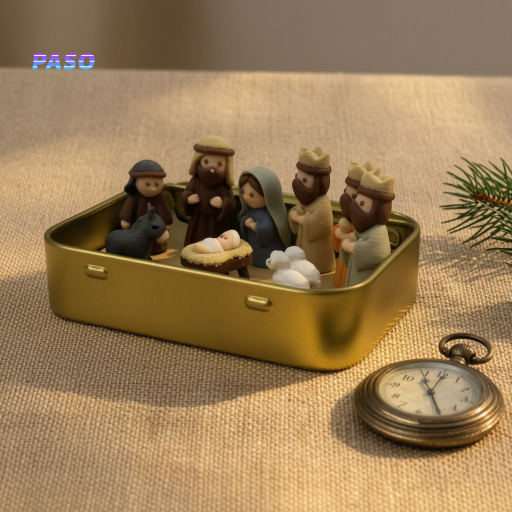 Miniature Nativity Set Durable Christmas Story Display Mini Tin Box – 3d Printed Pocket Holy Family Figurines Small Ea
