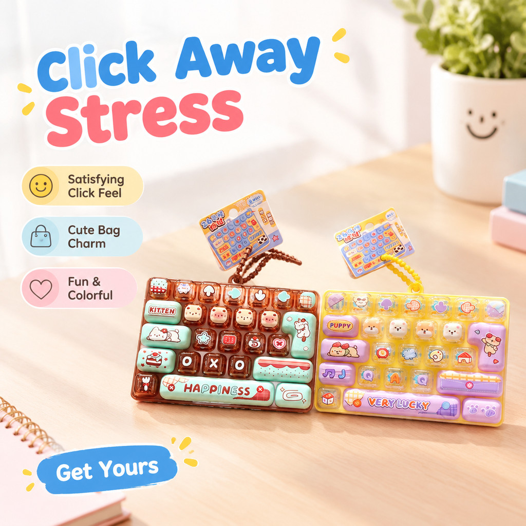 TMKY Cute Candy Color Teclado Keycap Fidget Clicker Chaveiro-26 Teclas Bolsa Para Alívio Do Estresse Pingente