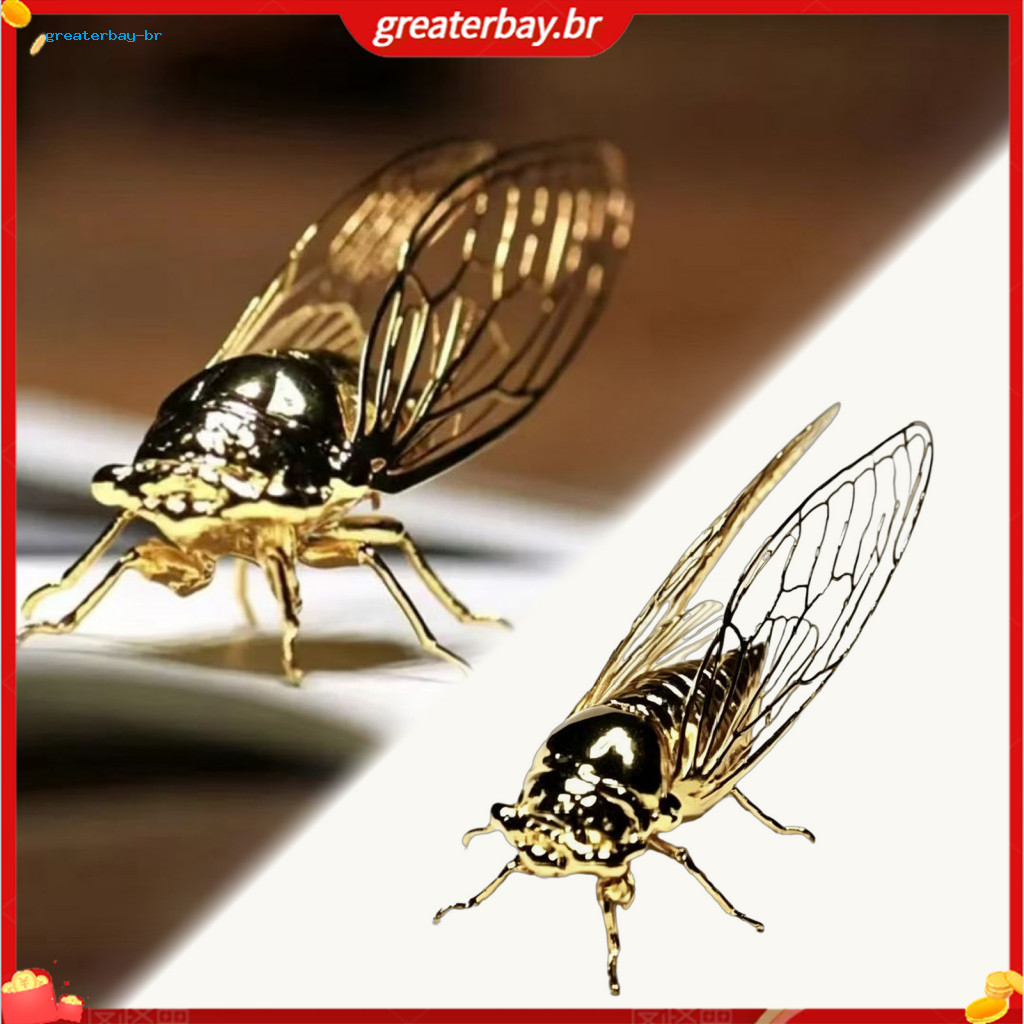 Realistic 3d Golden Cicada Figurine Metal Sculpture for Tea Table Office Desk Study Room Decor – Unique Ornament for H