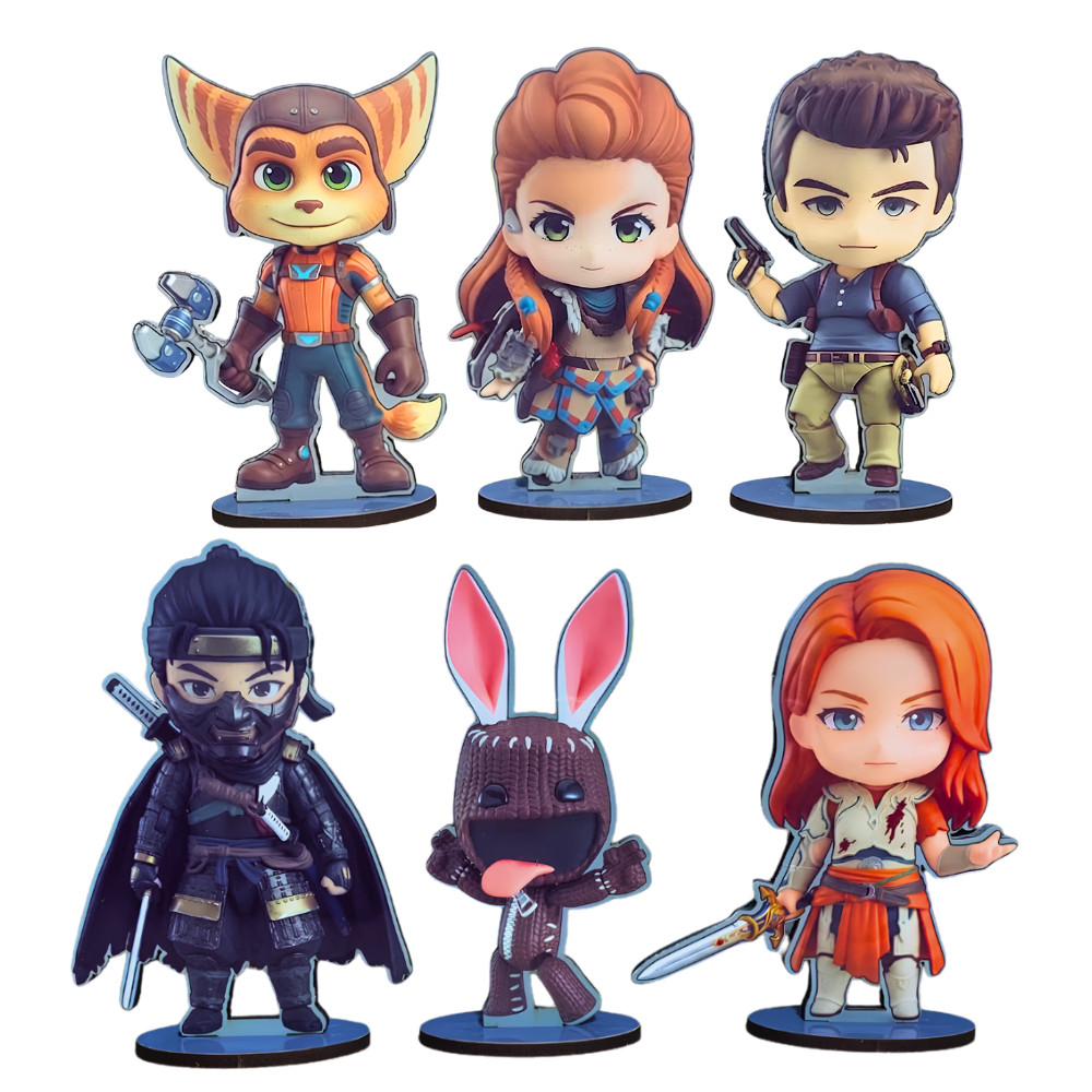 Totem Games Topo de Bolo Decoração Festa Aniversário Brinde Presente Setup Gamer Ratchet Aloy Na Aloy Nathan Drake Jin