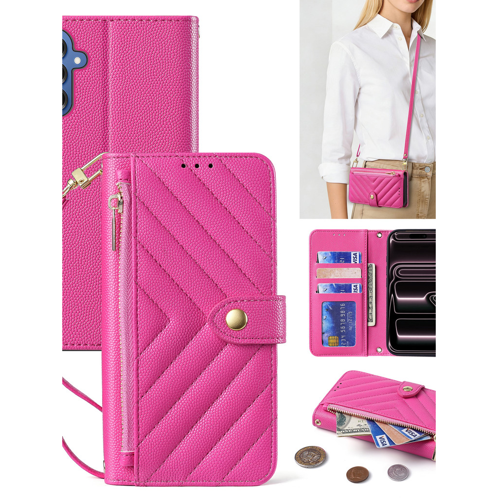 Adequado para Samsung A36 Phone Case A37 Zipper Change Card Holder A56 Capa protetora de Silicone A16 Cross-body Lanyard