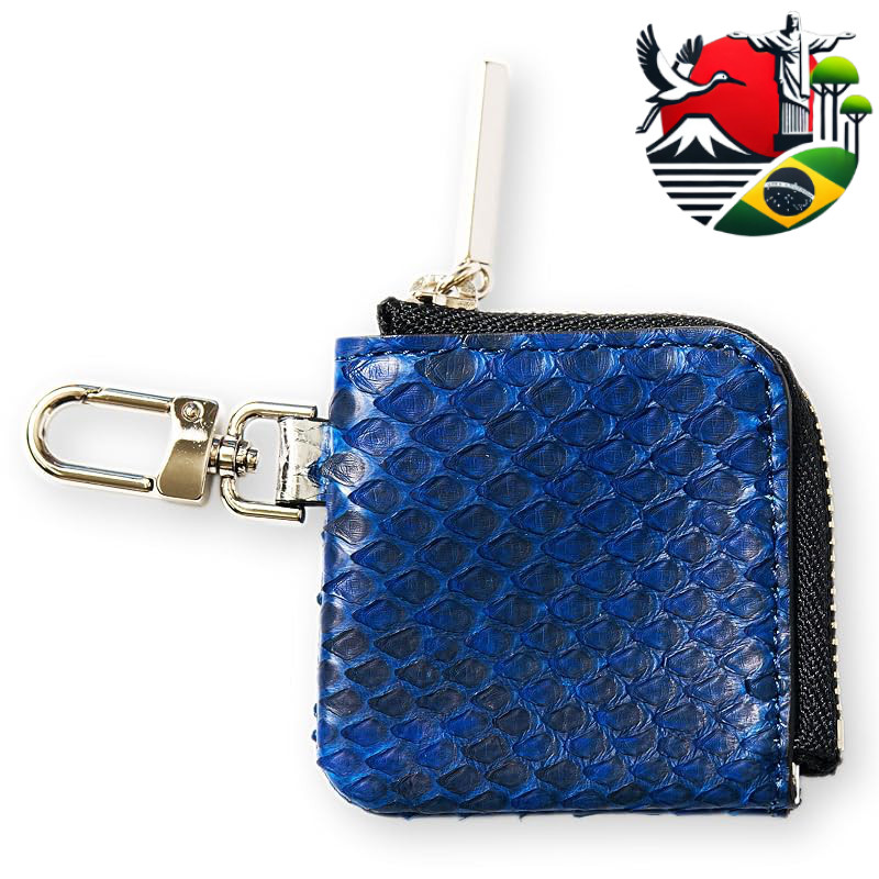 CLW Diamond Python Mini Coin Case, Indigo-Dyed, Silver Zipper, Made in Japan – Snake Leather