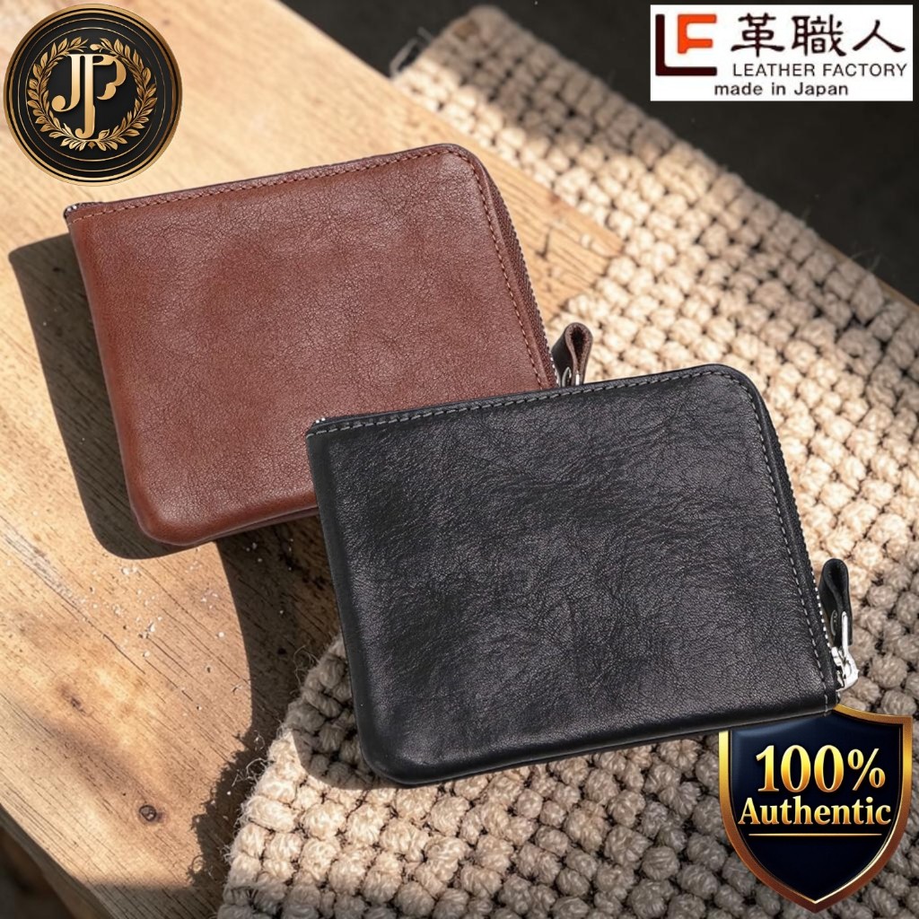 Kawashokunin Refine II Men’s Coin Case Wallet, Genuine Tochigi Leather, L‑Shaped Zipper, RF004