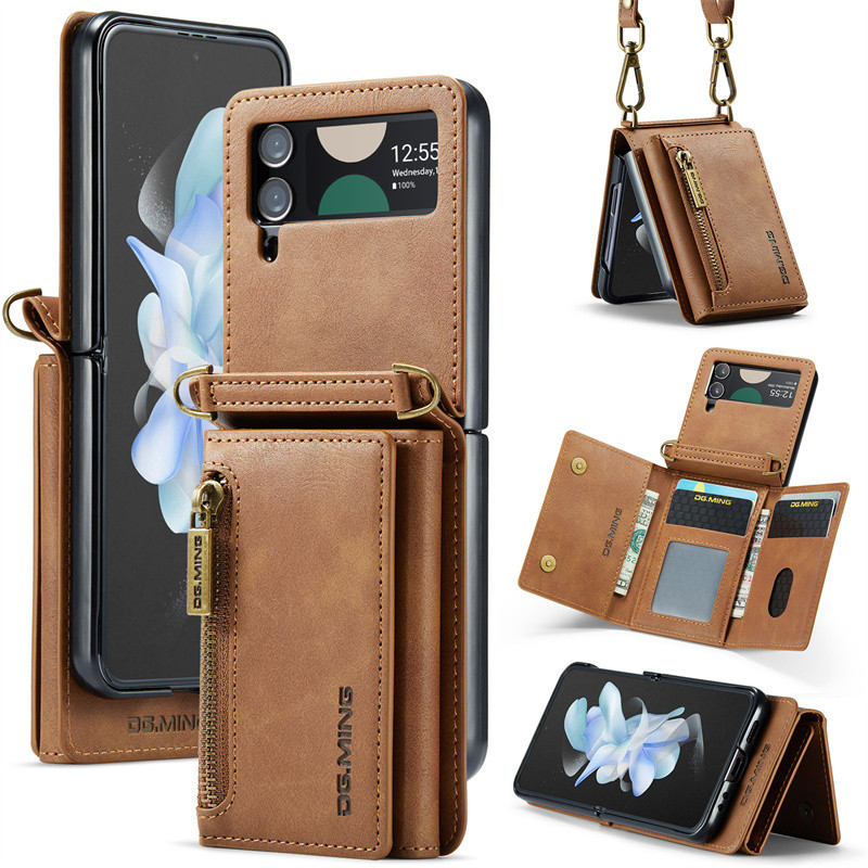 Adequado para Samsung ZFlip6 Phone Case 7se Crossbody Zipper Wallet w24/w23/w22flip Capa protetora Flip5/4/3 Tela dobráv