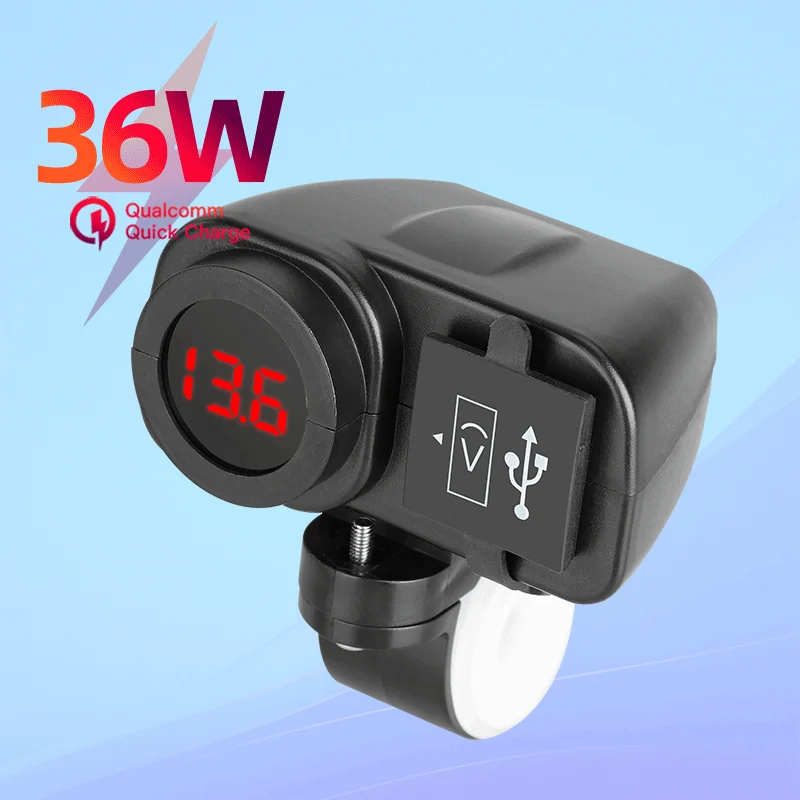 Dual USB Charger Socket Waterproof Motorcycle Handlebar Clamp Power Adapter Quick Charge With Voltmeter for Phones 2020 New