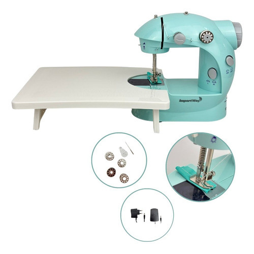 Mini Máquina Costura Azul Portátil Com Mesa Importway