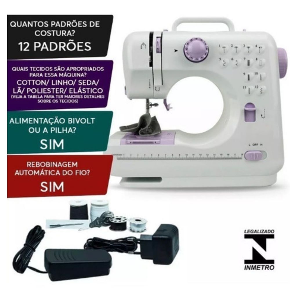 kit 2 Unidades Mini Máquina de Costura LM-505A: Compacta, Portátil, Branca, Bivolt Costura - Lanmax