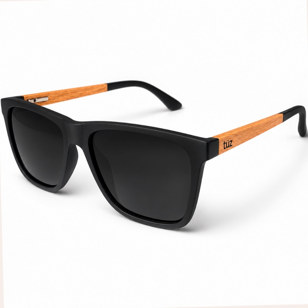 Óculos De Sol Escuro Bark Polarizado Bambu Madeira Moderno + Case Tüz