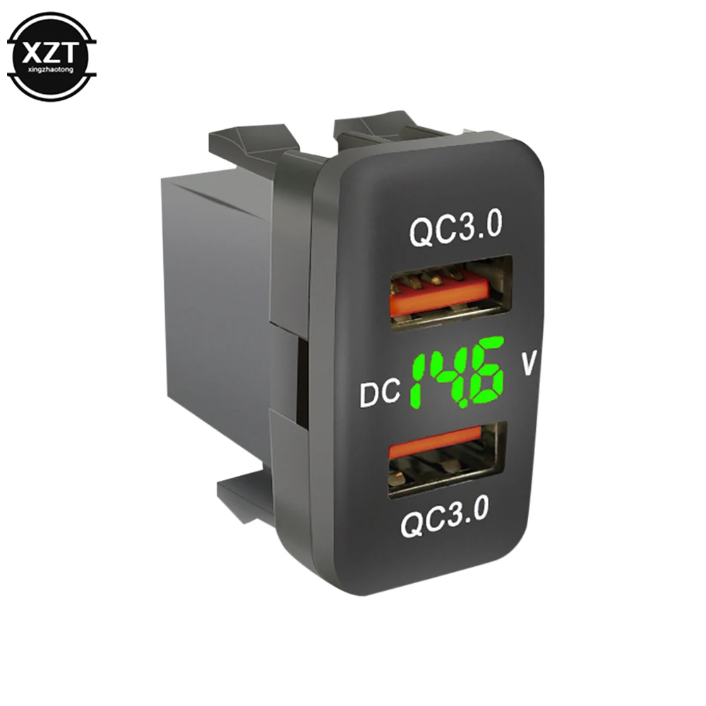 Dual QC3.0 Quick Charge 12V-24V USB Car Charger Socket with Voltage Display Power Adapter for Toyota Auto Accessories Waterproof