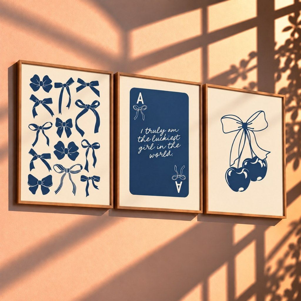 Quadros decorativos laços e cereja (3 peças de 40x60 cm)