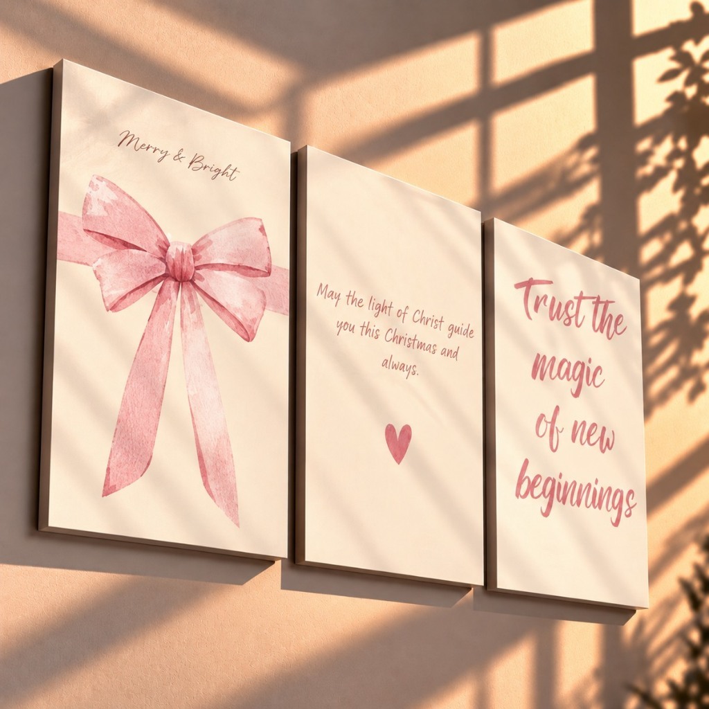 Quadros decorativos Laços rosas meninas chiques e fofos (3 peças)