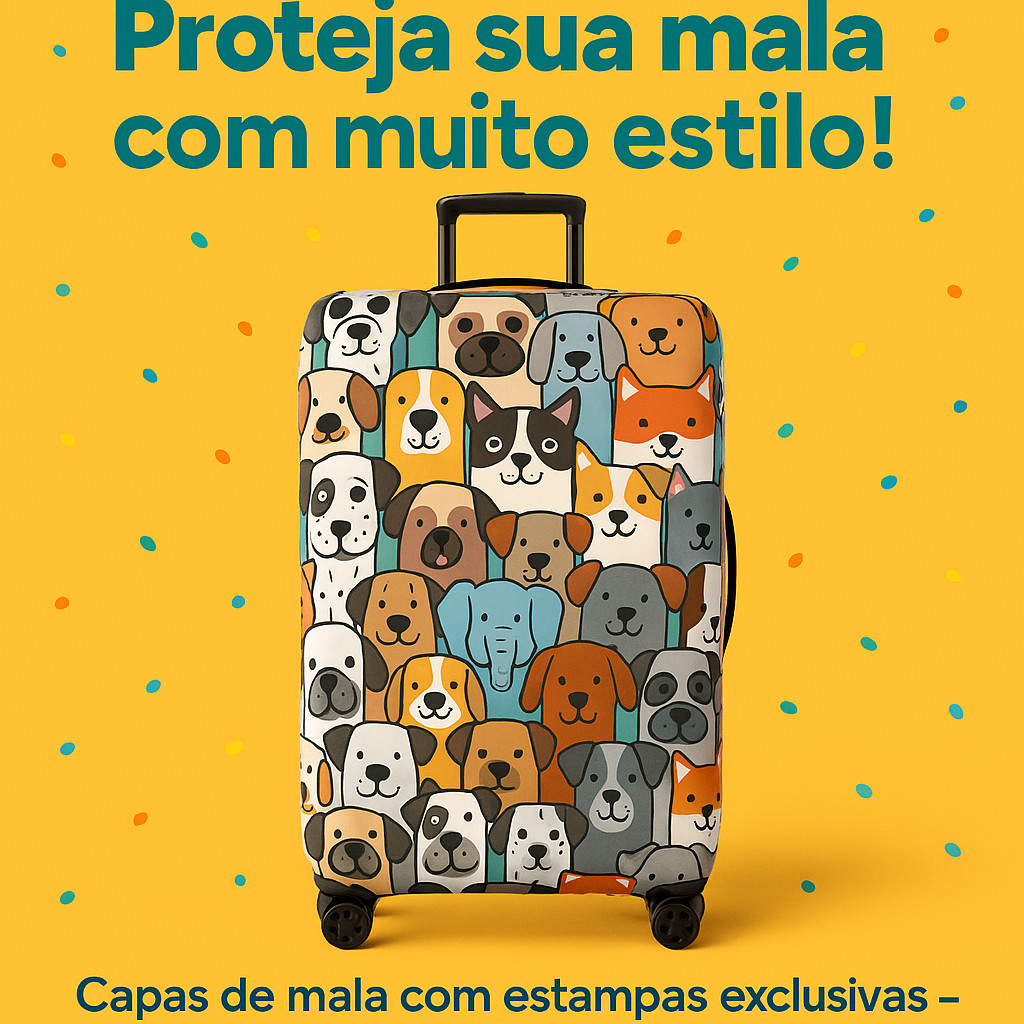 Capa de Mala Estampada Pets • Suplex 300g Super Resistente • Fechamento em Zíper e Elástico
