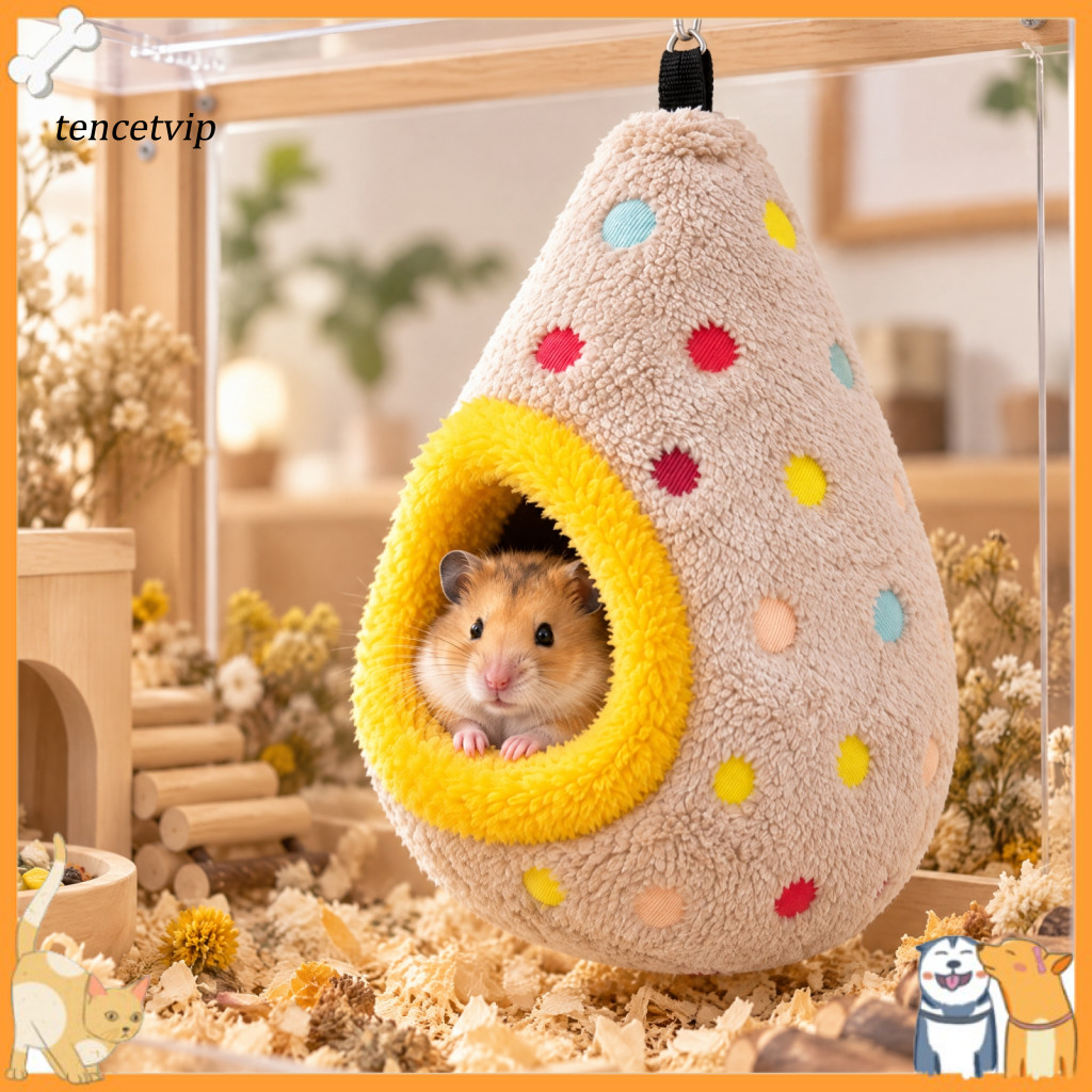 Bird Nest Hammock for Small Soft Hanging Hideout for Hamsters Winter Warm House with Hook – Cozy Bed Plush Polka Dot H