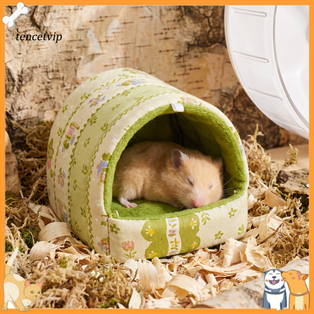 Small Pet Warm Bed Hamster Winter Hideout Cozy Quilted with Cartoon Print – for Pets Hamsters Gerbils Chinchillas for