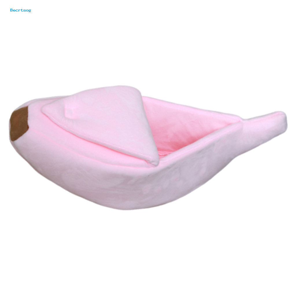 Banana Shaped Cat Bed Cozy Cute Plush Semi-enclosed Pet Cave Calming Hideout for Puppies Cats Small Medium Dogs – Soft