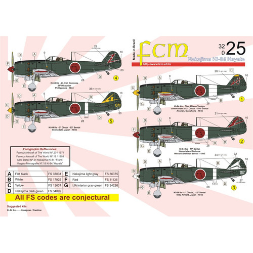 Decalque Fcm 32025 Nakajima Ki-84 Hayate 1/32 Decal